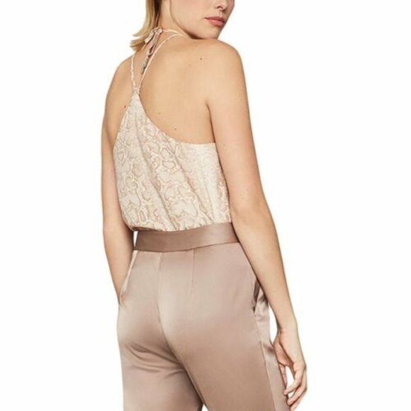 BCBGMaxAzria Snakeskin Print Blush Faux Wrap Sleeveless Bodysuit Top - Picture 8 of 14